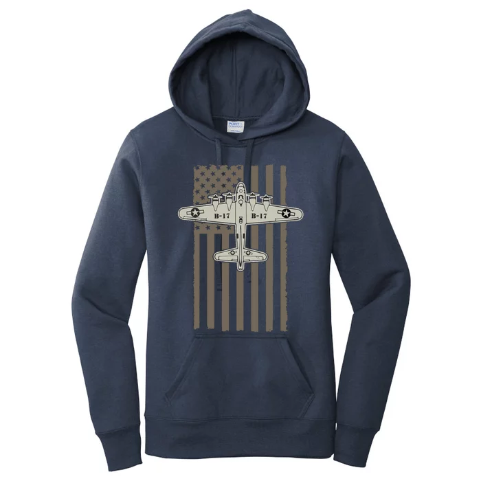 B17 Bomber WW2 Plane Aircraft USA Flag Veteran Pilot Gift Women's Pullover Hoodie