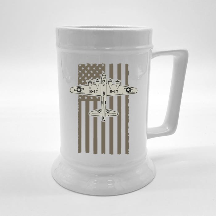 B17 Bomber WW2 Plane Aircraft USA Flag Veteran Pilot Gift Front & Back Beer Stein