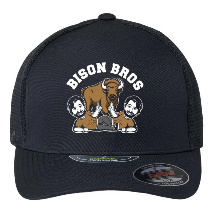 Bison Bro Wildlife Animal American Bison Funny Gift Flexfit Unipanel Trucker Cap