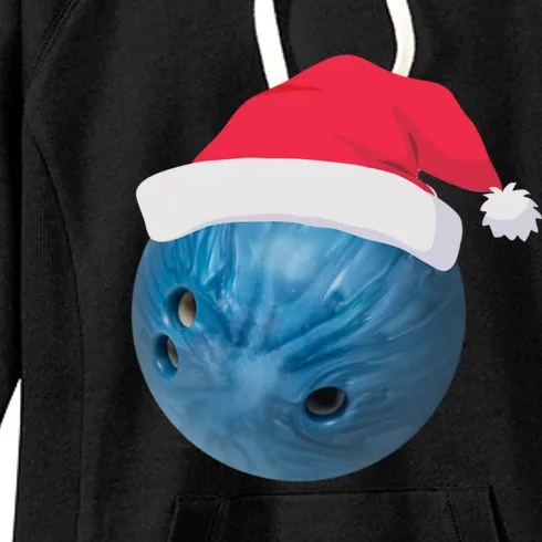 Bowling Ball With Christmas Hat Christmas Bowling Funny Gift Women's Fleece Hoodie