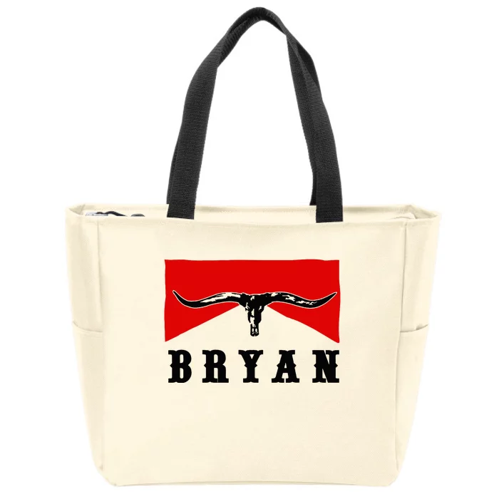 Bryan Bullhead Western Cowboy Cow Skull Zip Tote Bag