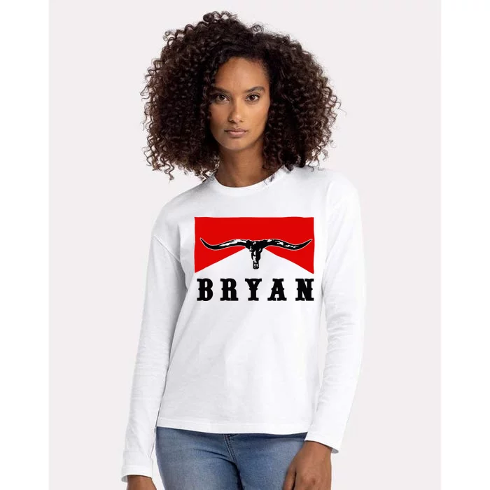 Bryan Bullhead Western Cowboy Cow Skull Womens Cotton Relaxed Long Sleeve T-Shirt