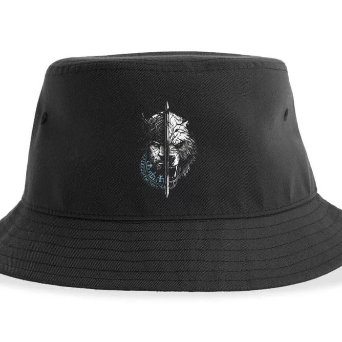 Berserker Bear Warrior Odin Runes Nordic Compass Sustainable Bucket Hat