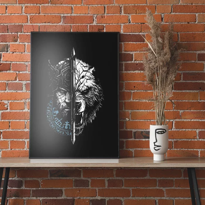 Berserker Bear Warrior Odin Runes Nordic Compass Poster