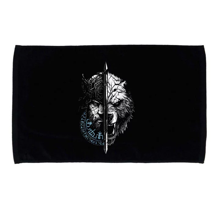 Berserker Bear Warrior Odin Runes Nordic Compass Microfiber Hand Towel