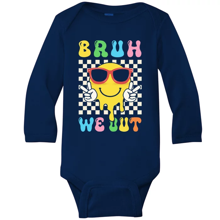 Bye Bruh We Out End Of School Retro Rainbow Sunglasses Baby Long Sleeve Bodysuit