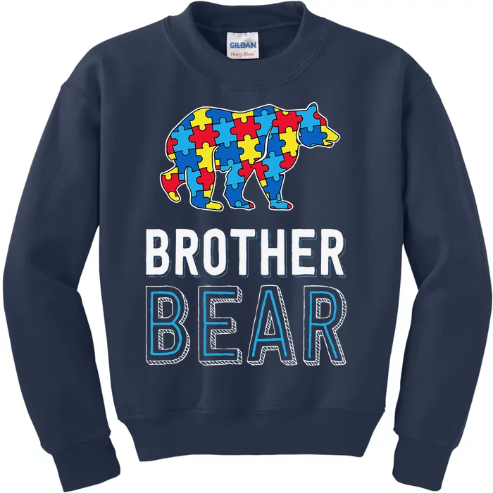 Brother Bear World Autism Awareness Day Family Puzzle Piece Kids Sweatshirt