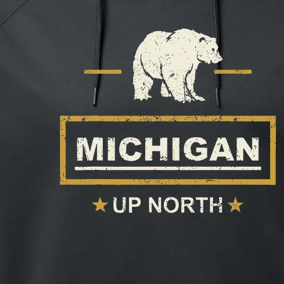 Black Bear  Wo Upper Peninsula Michigan Up North Performance Fleece Hoodie