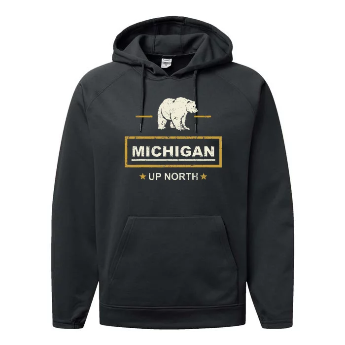 Black Bear  Wo Upper Peninsula Michigan Up North Performance Fleece Hoodie