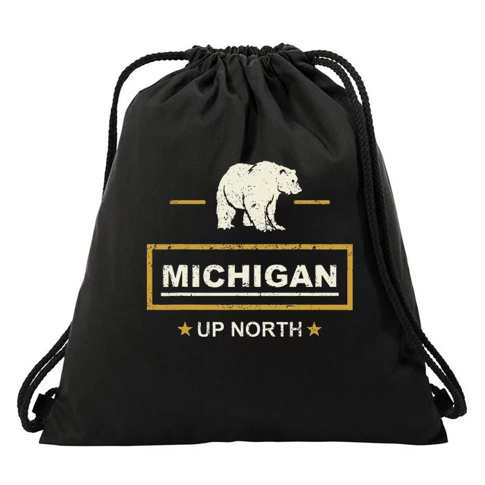 Black Bear  Wo Upper Peninsula Michigan Up North Drawstring Bag