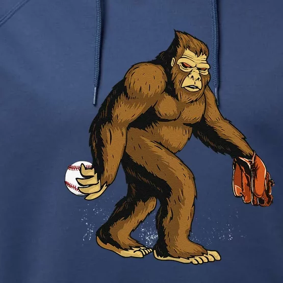 Bigfoot Baseball Who Loves Baseball Bigfoot Disc BaseBall Performance Fleece Hoodie