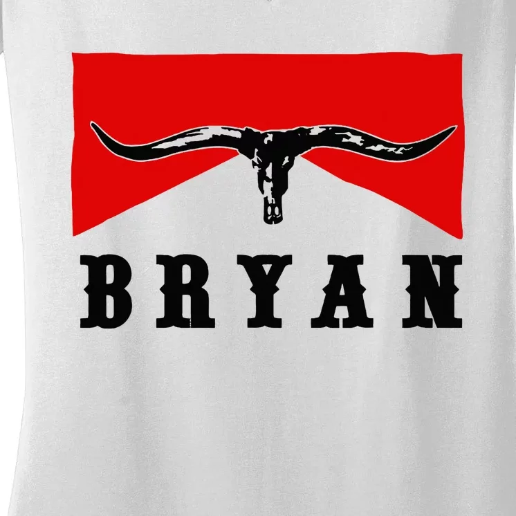 Bryan Bullhead Western Cowboy Cow Skull Women's V-Neck T-Shirt