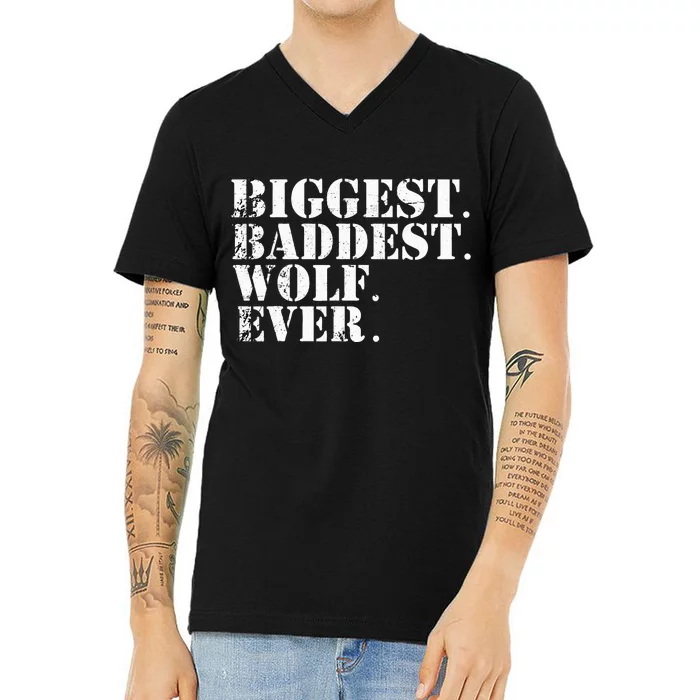 Biggest Baddest Wolf Ever. Big Bad Werewolf Winter Costume V-Neck T-Shirt