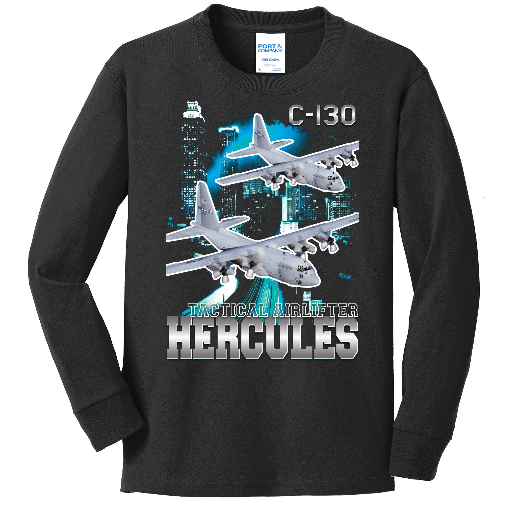 Bootleg C 130 Hercules USAF Aircraft Kids Long Sleeve Shirt