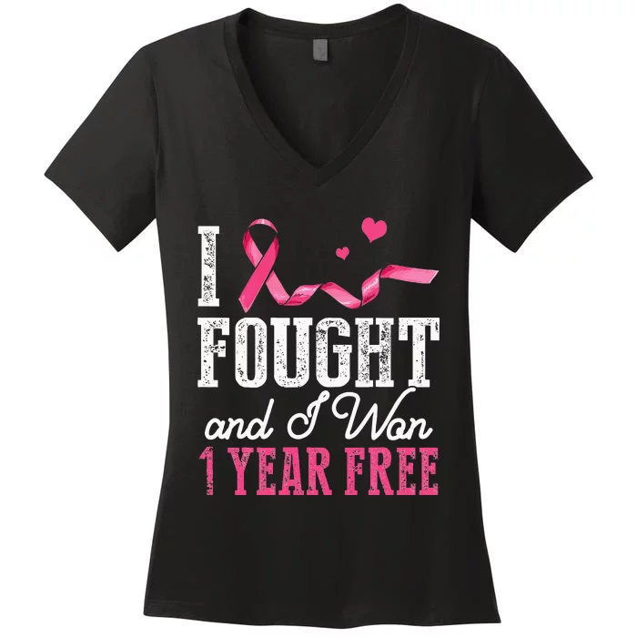 Breast Cancerversary 1 Year Breast Cancer Free Gift Women's V-Neck T-Shirt