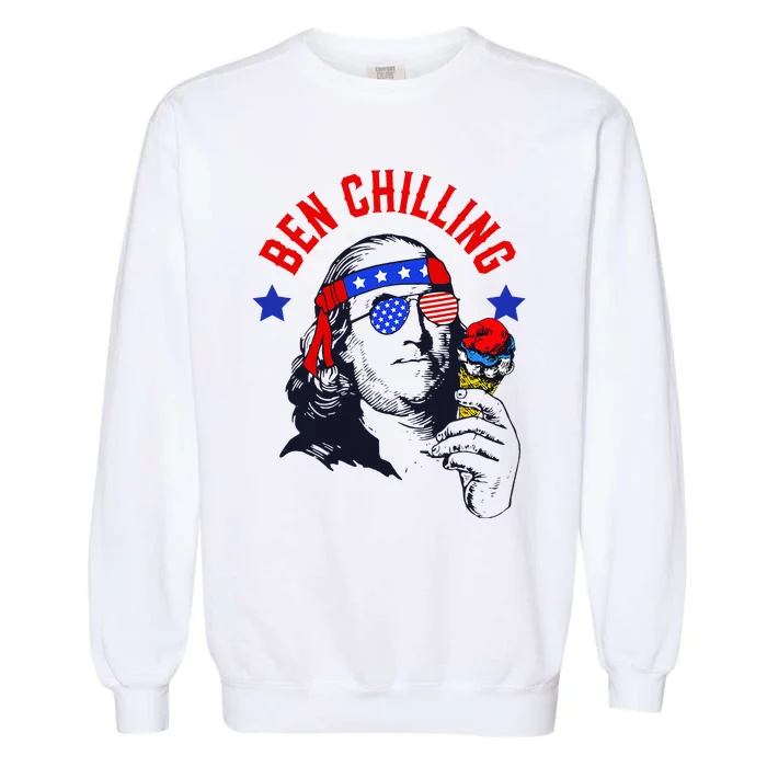 Ben Chilling 4th Of July Ben Franklin Ice Cream Meme US Flag Garment-Dyed Sweatshirt