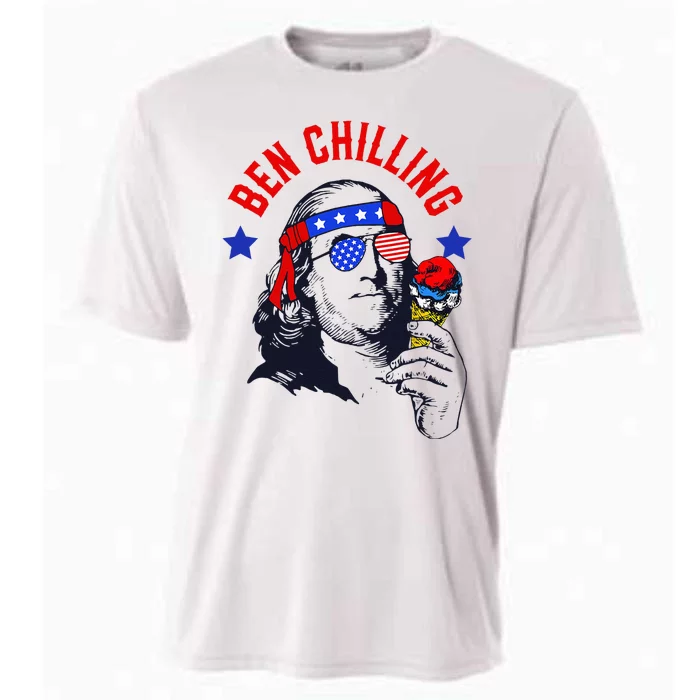 Ben Chilling 4th Of July Ben Franklin Ice Cream Meme US Flag Cooling Performance Crew T-Shirt