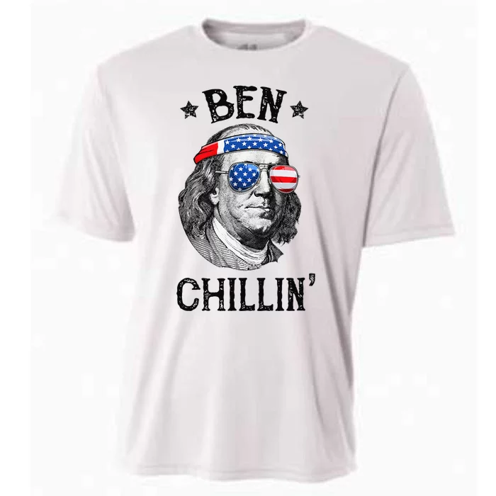 Ben Chillin 4th of July Ben Franklin USA Independence Flag Cooling Performance Crew T-Shirt