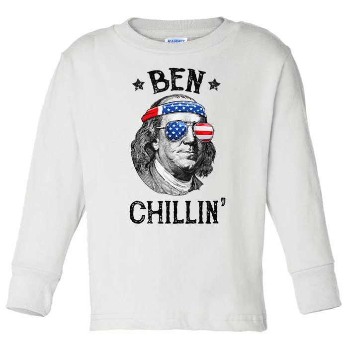 Ben Chillin 4th of July Ben Franklin USA Independence Flag Toddler Long Sleeve Shirt