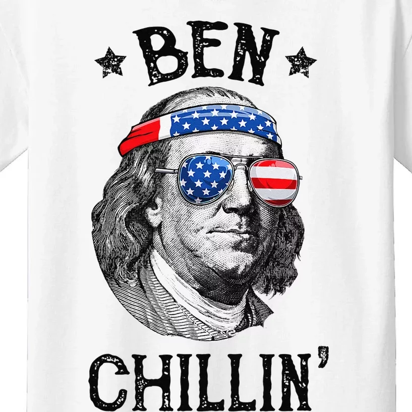 Ben Chillin 4th of July Ben Franklin USA Independence Flag Kids T-Shirt