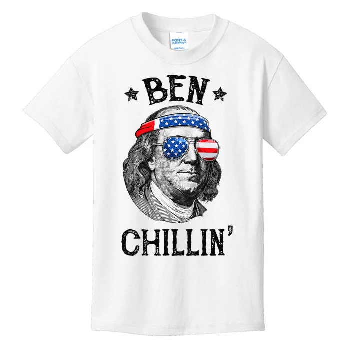 Ben Chillin 4th of July Ben Franklin USA Independence Flag Kids T-Shirt