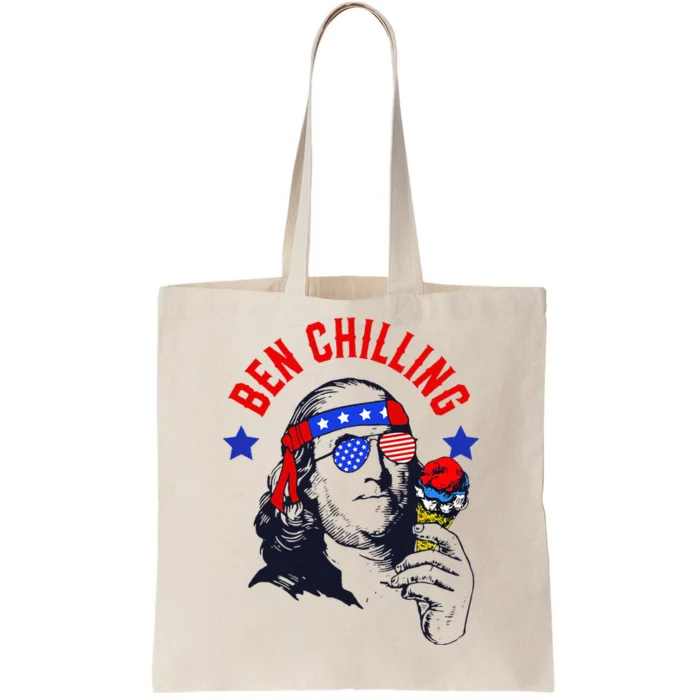 Ben Chilling 4th of July Ben Franklin Ice Cream Meme US Flag Tote Bag