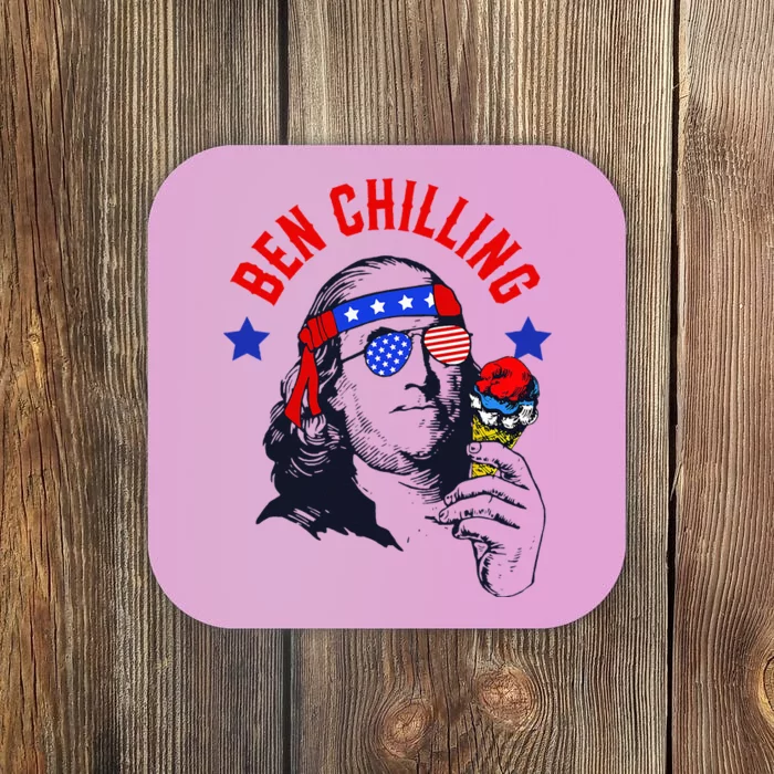 Ben Chilling 4th of July Ben Franklin Ice Cream Meme US Flag Coaster