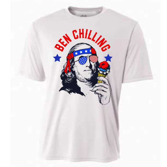 Ben Chilling 4th of July Ben Franklin Ice Cream Meme US Flag Cooling Performance Crew T-Shirt