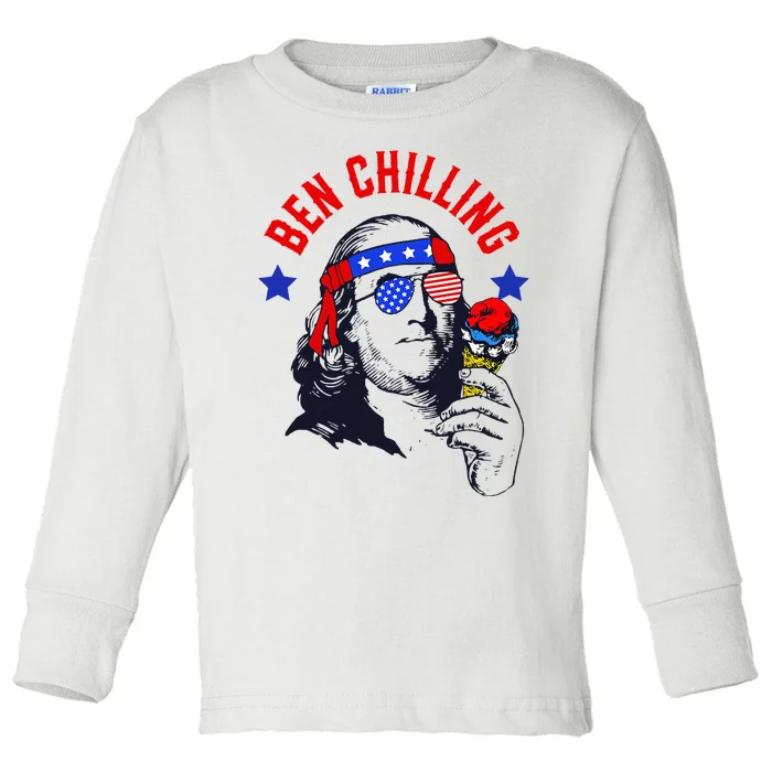 Ben Chilling 4th of July Ben Franklin Ice Cream Meme US Flag Toddler Long Sleeve Shirt