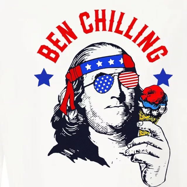 Ben Chilling 4th of July Ben Franklin Ice Cream Meme US Flag Cropped Pullover Crew