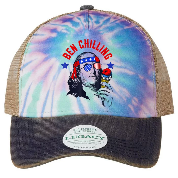 Ben Chilling 4th Of July Ben Franklin Ice Cream Meme US Flag Legacy Tie Dye Trucker Hat