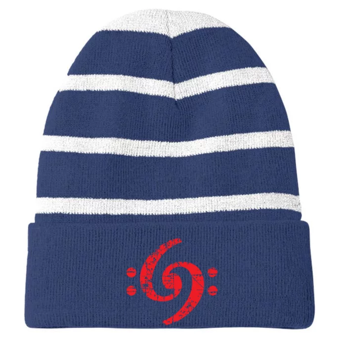 Bass Clef 69 Vintage Red Bassist Bass Player Striped Beanie with Solid Band