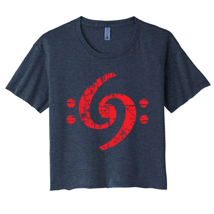 Bass Clef 69 Vintage Red Bassist Bass Player Women's Crop Top Tee