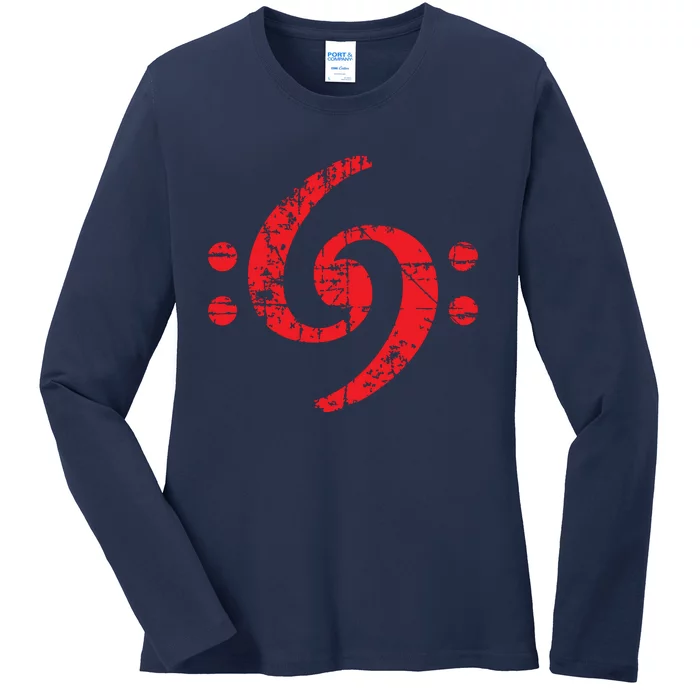 Bass Clef 69 Vintage Red Bassist Bass Player Ladies Long Sleeve Shirt