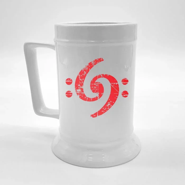 Bass Clef 69 Vintage Red Bassist Bass Player Front & Back Beer Stein