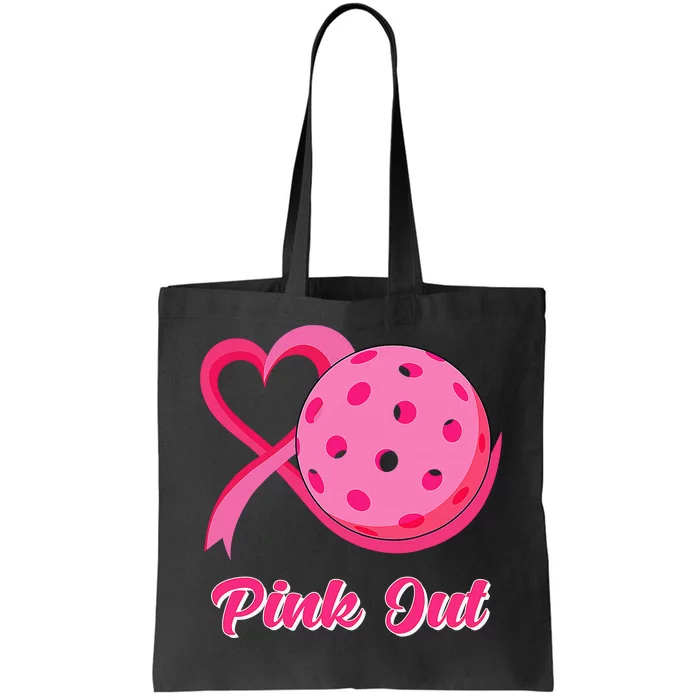 Breast Cancer Awareness Heart Ribbon Pickleball Pink Out Tote Bag