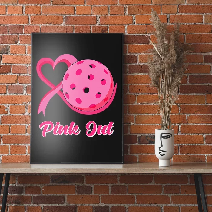 Breast Cancer Awareness Heart Ribbon Pickleball Pink Out Poster