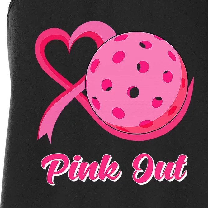 Breast Cancer Awareness Heart Ribbon Pickleball Pink Out Women's Racerback Tank