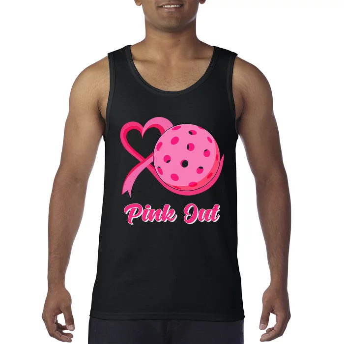 Breast Cancer Awareness Heart Ribbon Pickleball Pink Out Tank Top