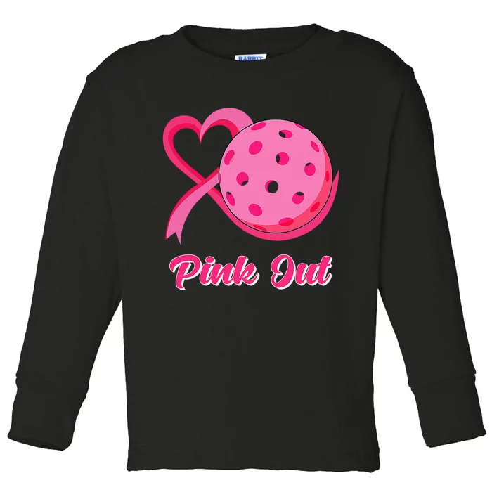 Breast Cancer Awareness Heart Ribbon Pickleball Pink Out Toddler Long Sleeve Shirt