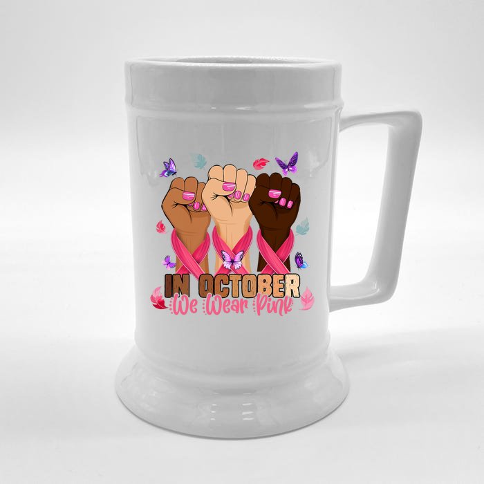 Breast Cancer Awareness Month In October We Wear 2024 Front & Back Beer Stein