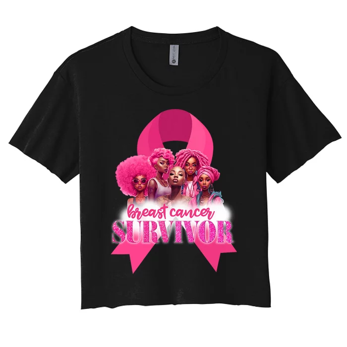 Breast Cancer Awareness Survivor Black Women Melanin Warrior Women's Crop Top Tee