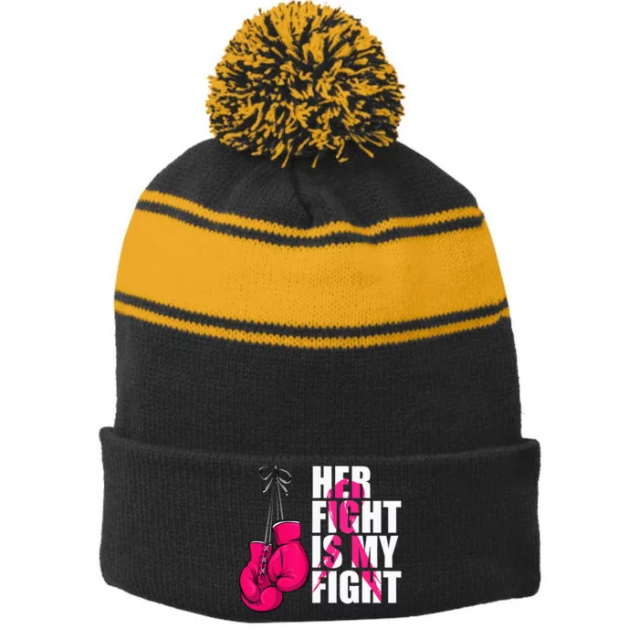 Breast Cancer Awareness Husband Support Squad Stripe Pom Pom Beanie