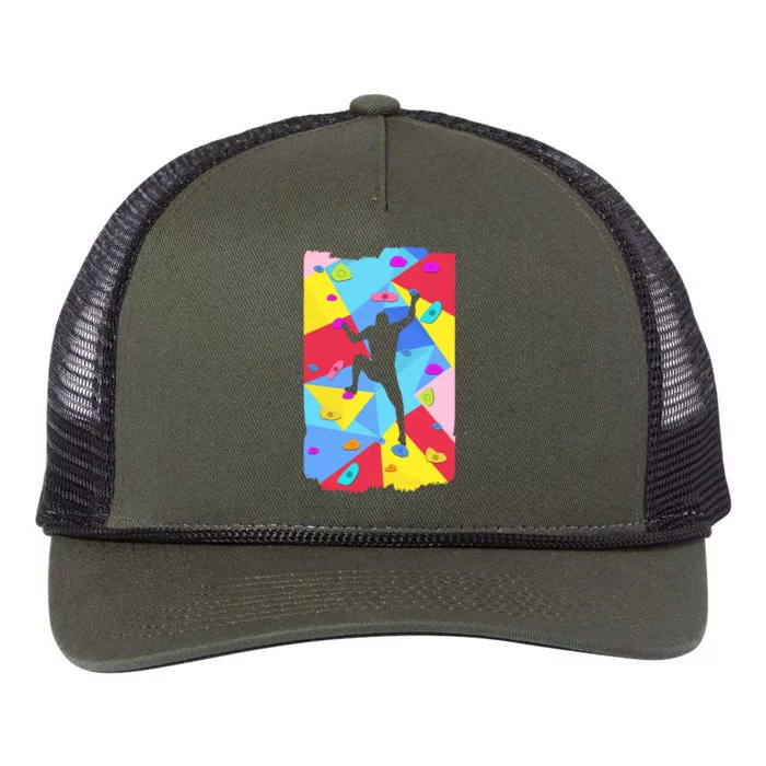 Bouldering Climber Abstract Free Climbing Rock Formation Retro Rope Trucker Hat Cap