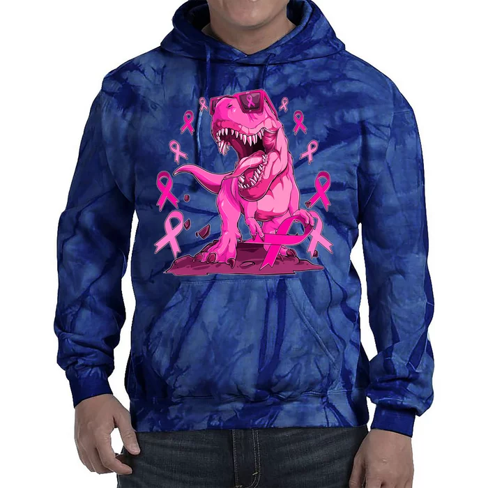 Breast Cancer Awareness Wear Pink Trex Dinosaur Tie Dye Hoodie