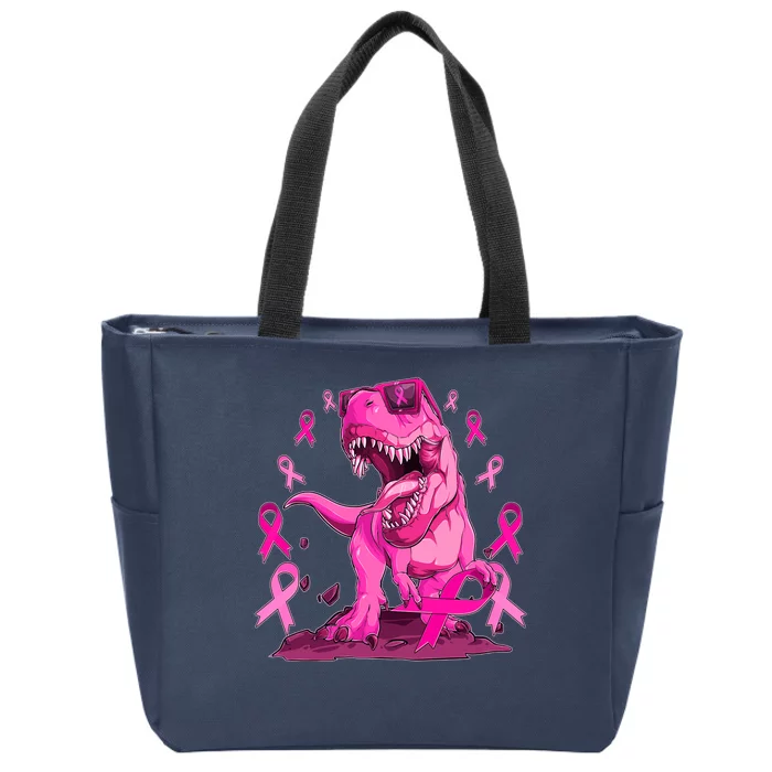 Breast Cancer Awareness Wear Pink Trex Dinosaur Zip Tote Bag