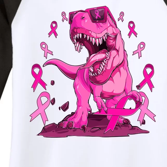 Breast Cancer Awareness Wear Pink Trex Dinosaur Women's Tri-Blend 3/4-Sleeve Raglan Shirt