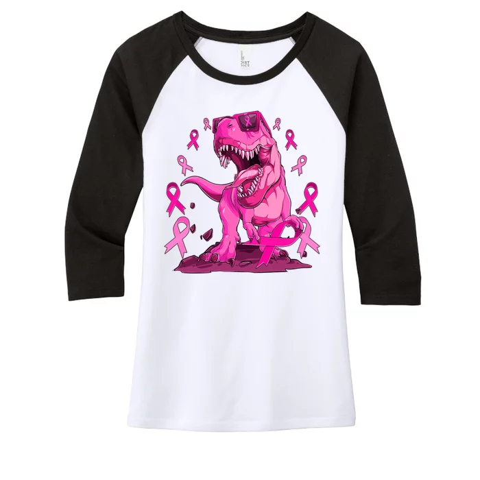 Breast Cancer Awareness Wear Pink Trex Dinosaur Women's Tri-Blend 3/4-Sleeve Raglan Shirt