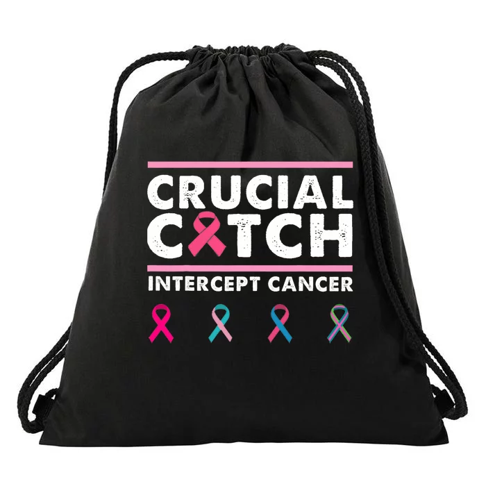 Breast Cancer Awareness Crucial A Catch Intercept Cancer Drawstring Bag