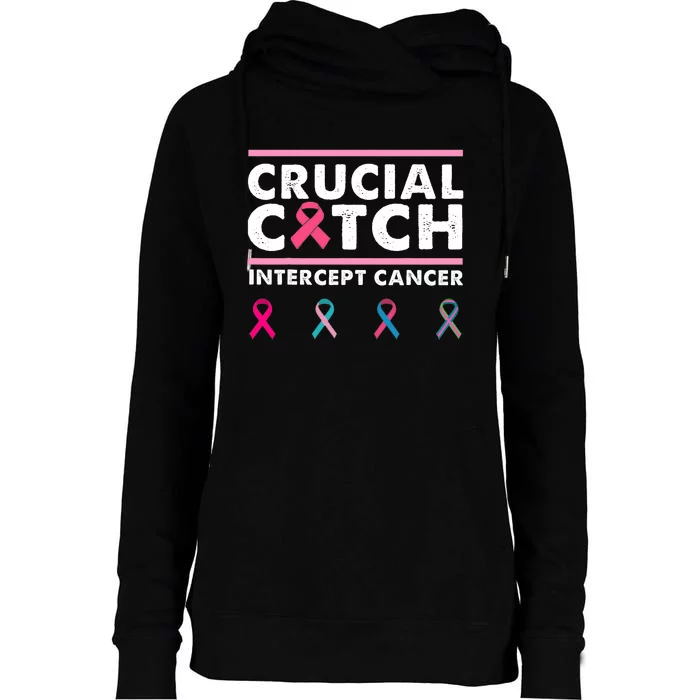 Breast Cancer Awareness Crucial A Catch Intercept Cancer Womens Funnel Neck Pullover Hood